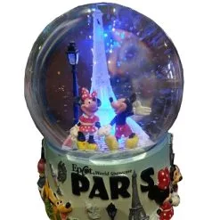 Disney Snow Globe - Mickey And Minnie Mouse Eiffel Tower - Light Up