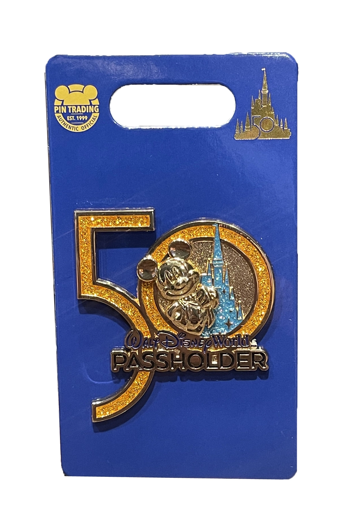 Disney 50th Anniversary Pin - 50th Mickey With Castle - Passholder 1 Disney 50th Anniversary Pin - 50th Mickey With Castle - Passholder